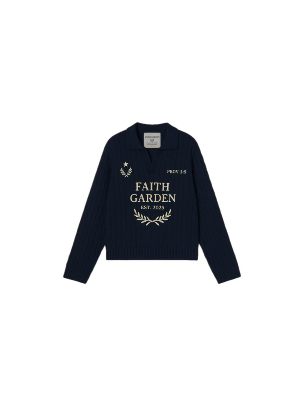 Faith Garden “Prov 3:5” Cable-Knit Sweater– Crest Edition