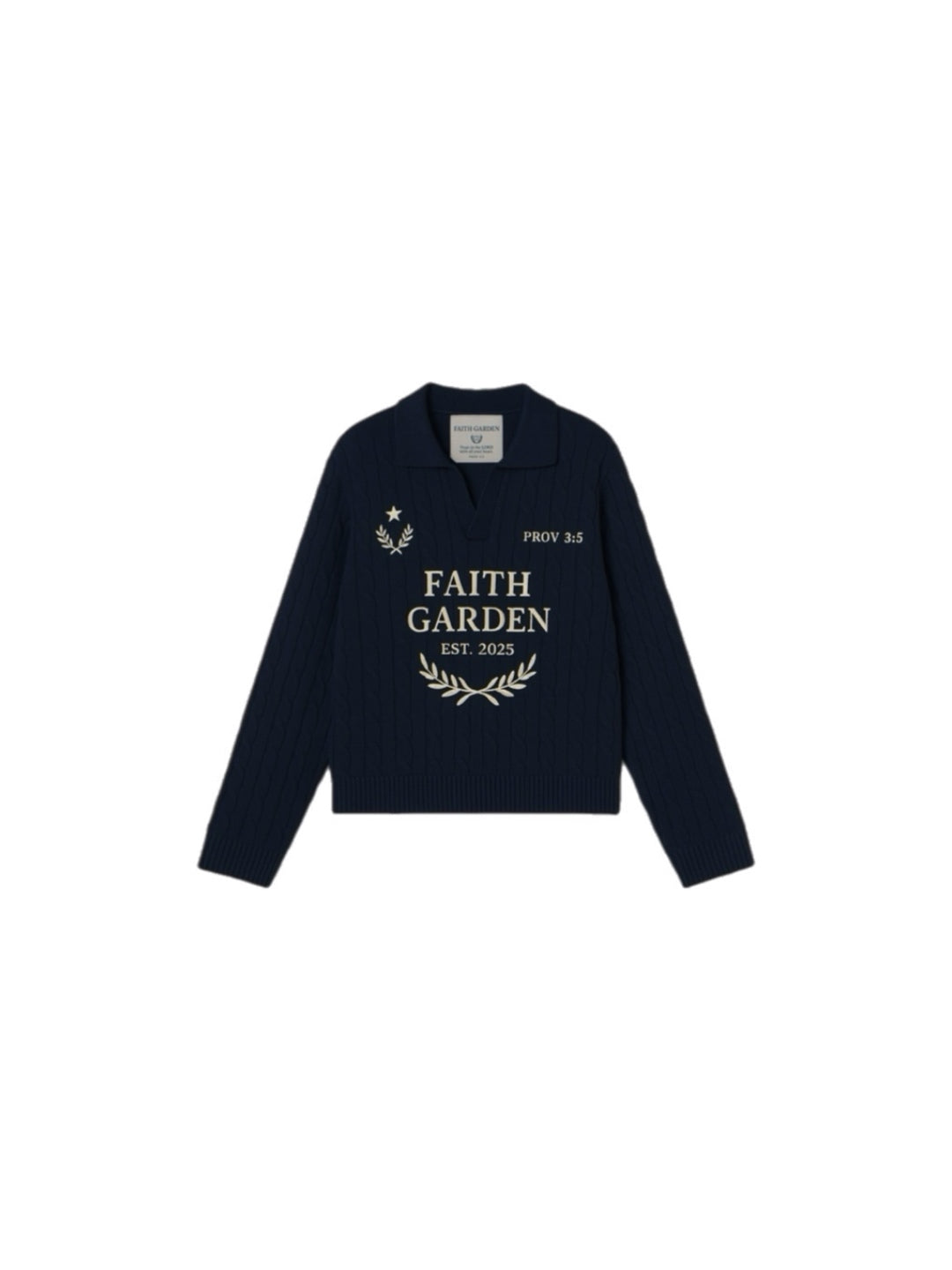 Faith Garden “Prov 3:5” Cable-Knit Sweater– Crest Edition
