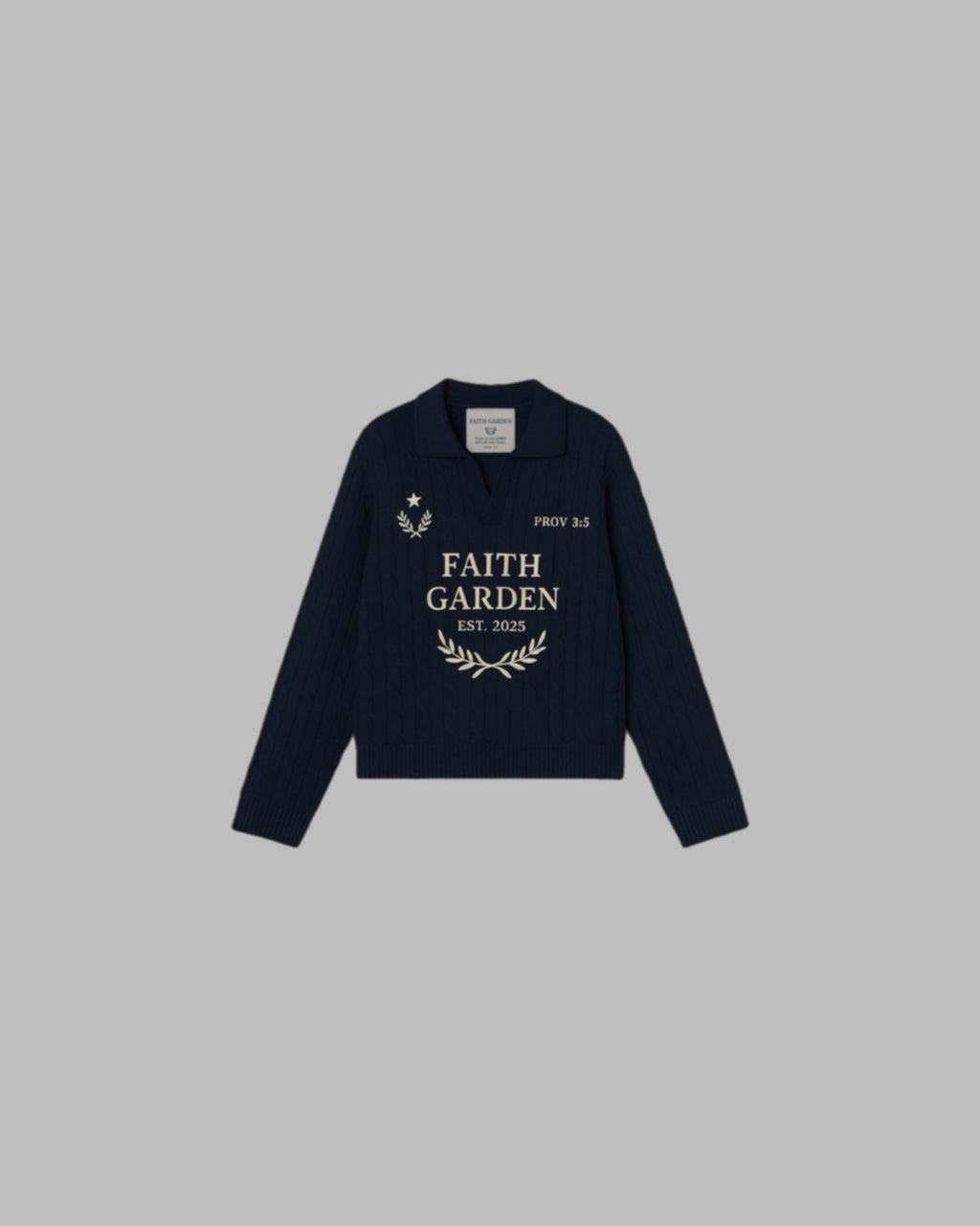 Faith Garden “Prov 3:5” Cable-Knit Sweater– Crest Edition